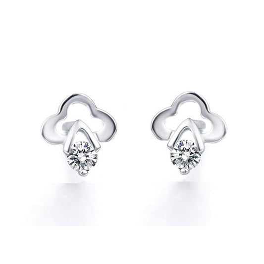 atjewels Flower Stud Earrings in Round White Zirconia with 14K White Gold Over 925 Sterling Silver For Women's MOTHER'S DAY SPECIAL OFFER - atjewels.in