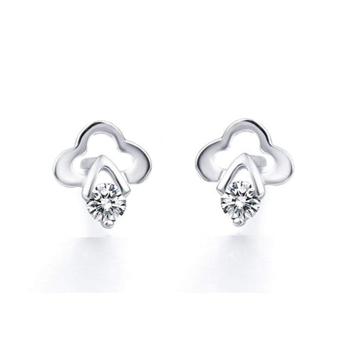 atjewels Flower Stud Earrings in Round White Zirconia with 14K White Gold Over 925 Sterling Silver For Women's MOTHER'S DAY SPECIAL OFFER - atjewels.in