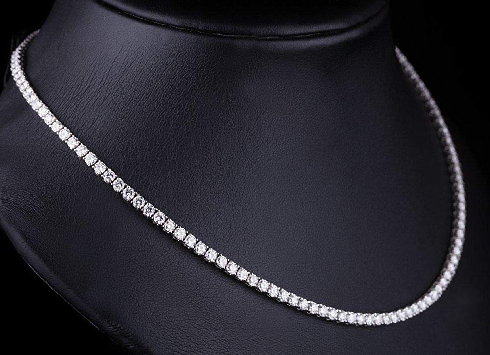 14k Solid White Gold Over 925 Sterling Silver 40 CT Round Cut Diamond Wedding Tennis 16" Necklace - atjewels.in
