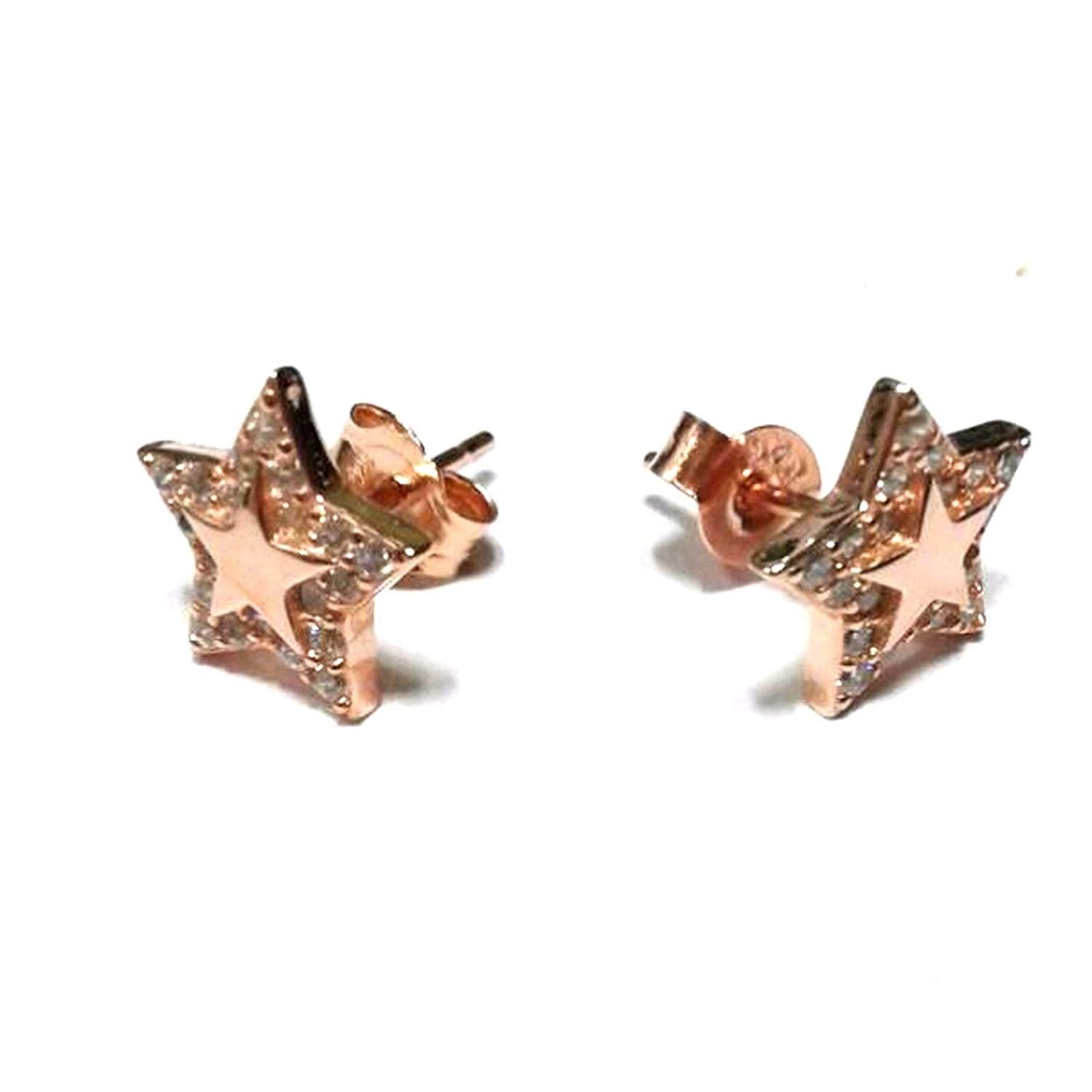atjewels Round Cut White CZ 14k Rose Gold Over 925 Sterling Silver Star Stud Earrings For Girl's and Women's For MOTHER'S DAY SPECIAL OFFER - atjewels.in