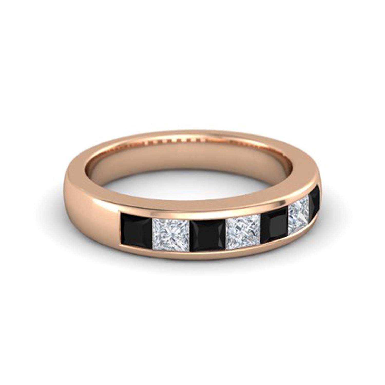atjewels Rose Gold Plated 925 Sterling Silver Princess Cut Black & White CZ Wedding Band Ring MOTHER'S DAY SPECIAL OFFER - atjewels.in