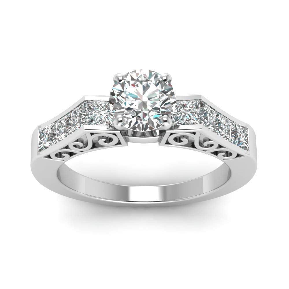 atjewels 18K White Gold Over .925 Silver Round & Princess Diamond Solitaire W/ Accent Ring For Women MOTHER'S DAY SPECIAL OFFER - atjewels.in