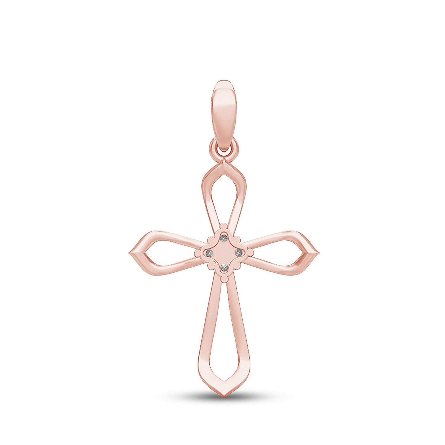 atjewels 14K Rose Gold Over 925 Sterling Round White Zirconia Cross Pendant Without Chain MOTHER'S DAY SPECIAL OFFER - atjewels.in