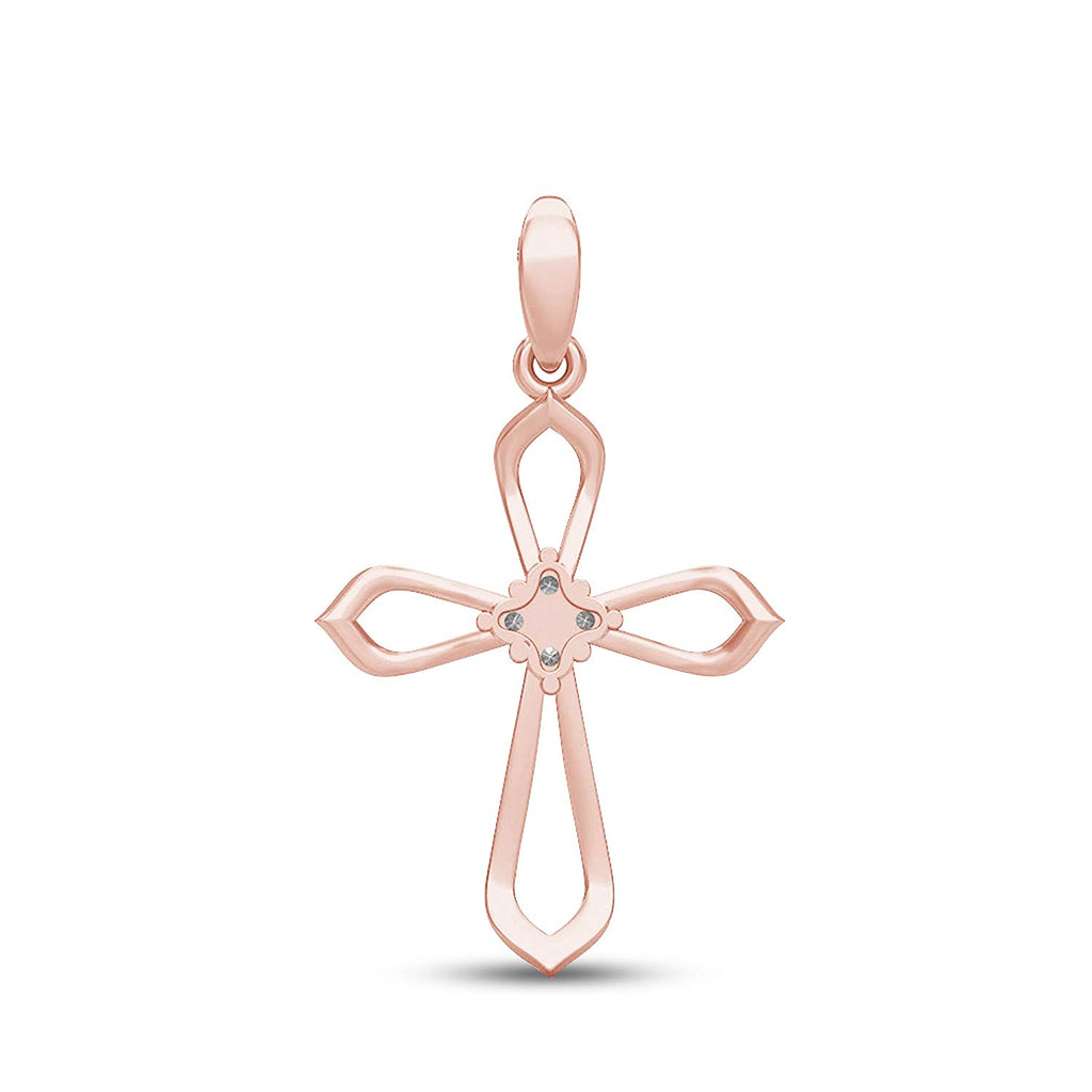 atjewels 14K Rose Gold Over 925 Sterling Round White Zirconia Cross Pendant Without Chain MOTHER'S DAY SPECIAL OFFER - atjewels.in
