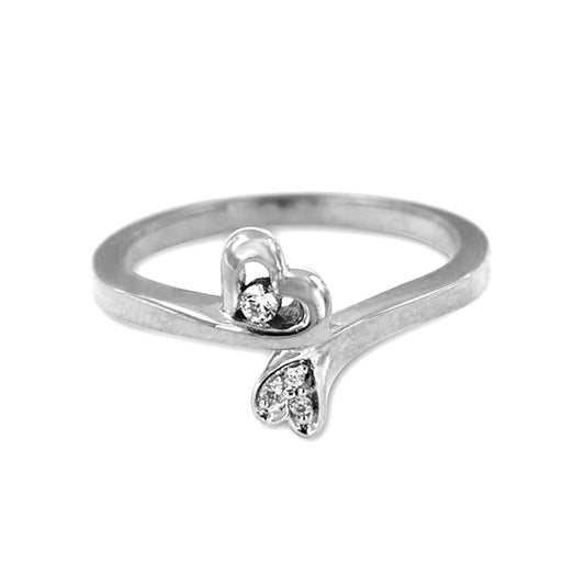 atjewels Diwali Offer!! Solid 925 Sterling Silver White Gold Plated 0.13 Ct White Diamond Double Heart Ring MOTHER'S DAY SPECIAL OFFER - atjewels.in
