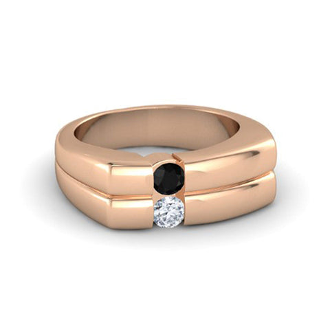 Elegant Style Men's Band Ring with Black & White CZ in Rose Gold Plated 925 Sterling Silver From atjewels MOTHER'S DAY SPECIAL OFFER - atjewels.in