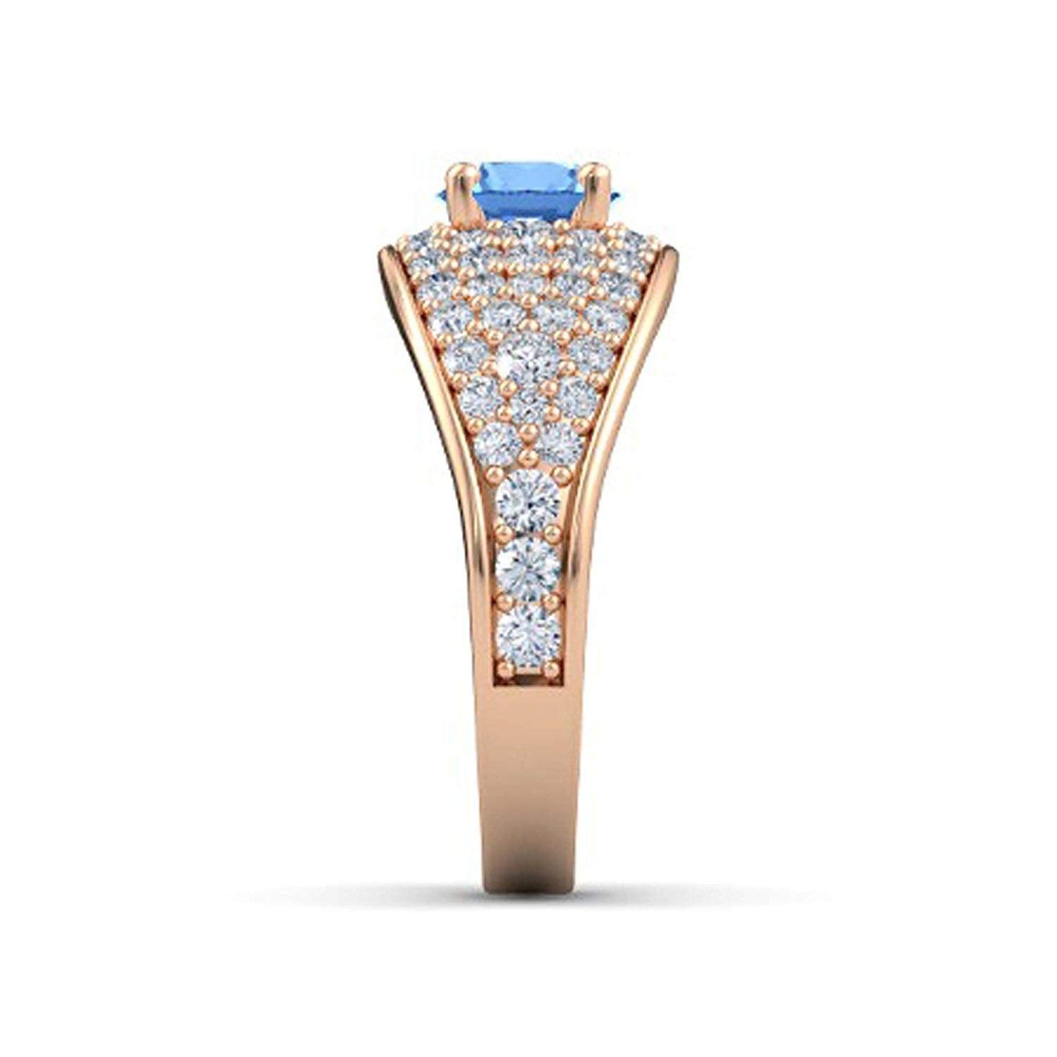 atjewels Round Cut Gemstone & White CZ 14k Rose Gold Over .925 Sterling Silver Solitaire w/ Accents Engagement Ring For Girl's and Women's For Navratri Special - atjewels.in