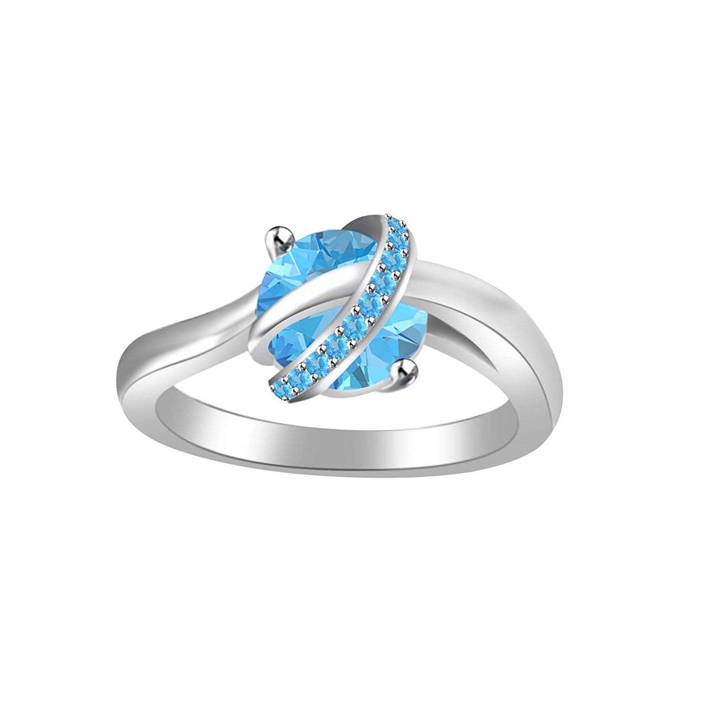 atjewels Round Cut Blue Aquamarine .925 Sterling Silver Earrings, Ring & Pendant Criss Cross Jewelry Set For Women's/Girl's For Ganesh Chaturthi Special - atjewels.in