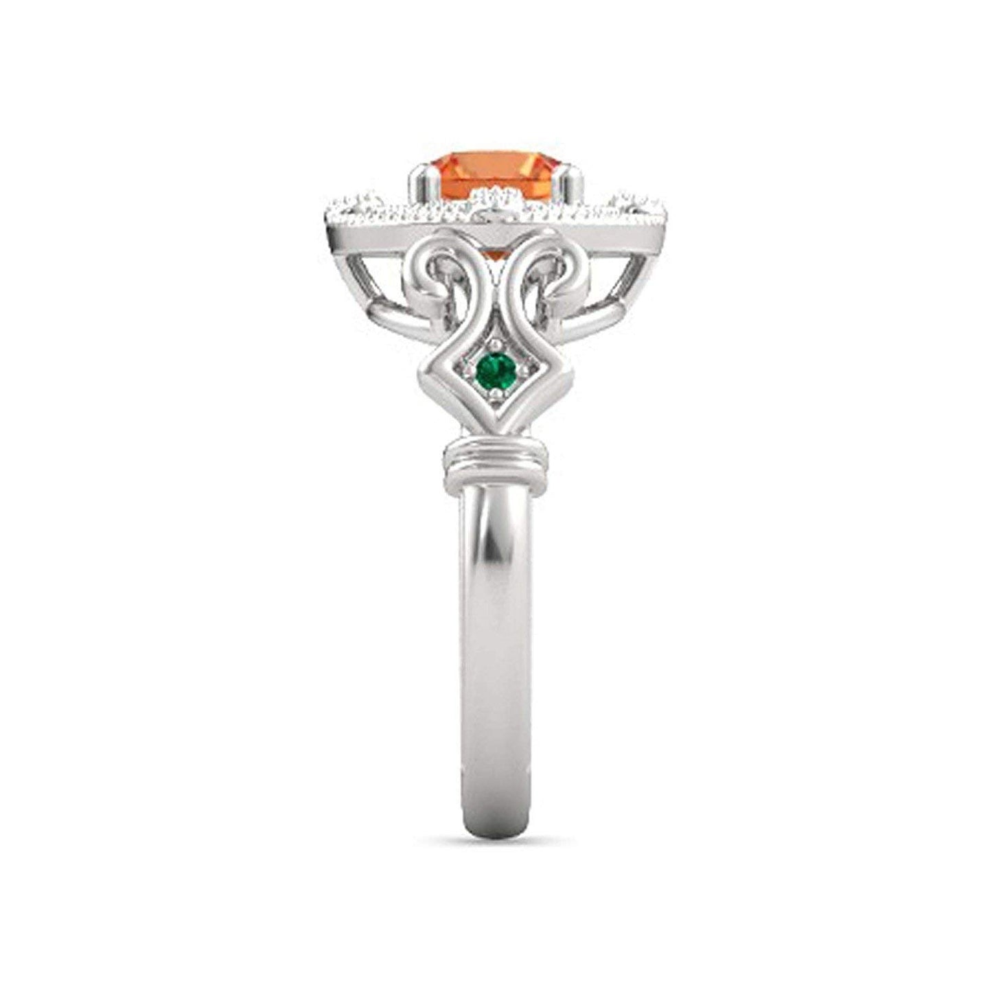 atjewels Round Cut Orange Sapphire, Green Emerald & White CZ .925 Sterling Silver Engagement Ring For Women's and Girl's For Diwali Special - atjewels.in