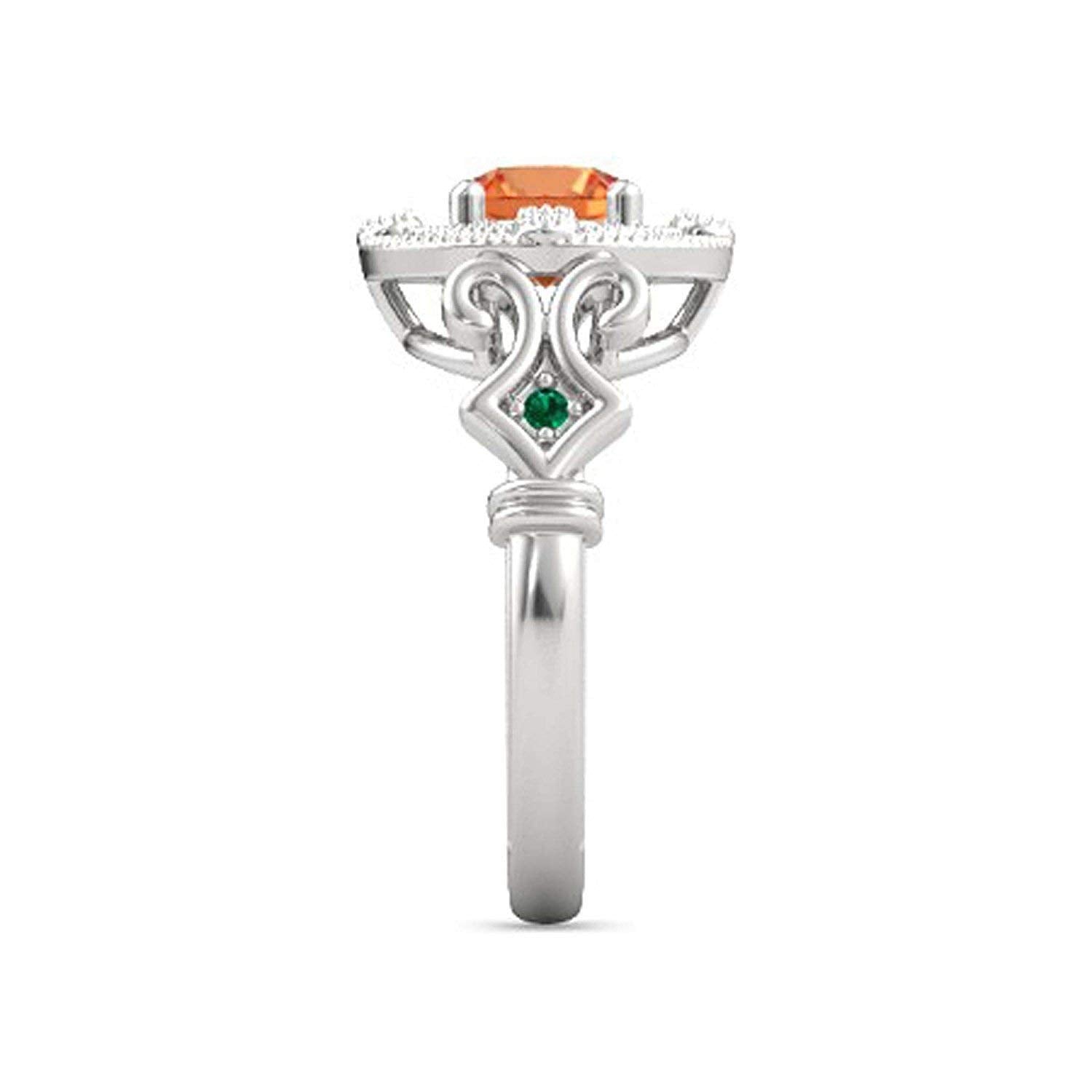 atjewels Round Cut Orange Sapphire, Green Emerald & White CZ .925 Sterling Silver Engagement Ring For Women's and Girl's For Diwali Special - atjewels.in