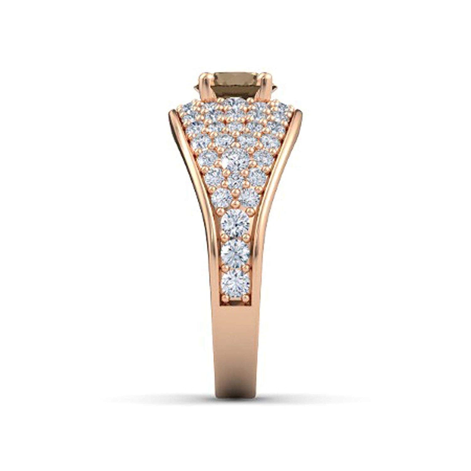 atjewels Round Cut Gemstone & White CZ 14k Rose Gold Over .925 Sterling Silver Solitaire w/ Accents Engagement Ring For Girl's and Women's For Navratri Special - atjewels.in