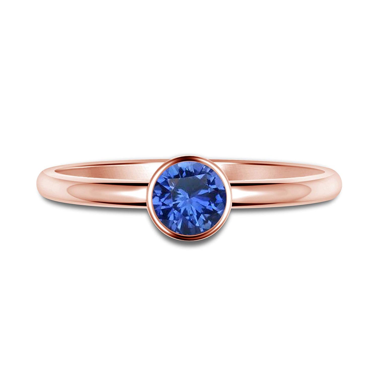atjewels Round Blue Sapphire in 14K Rose Gold Over 925 Silver Sterling Solitaire Ring MOTHER'S DAY SPECIAL OFFER - atjewels.in