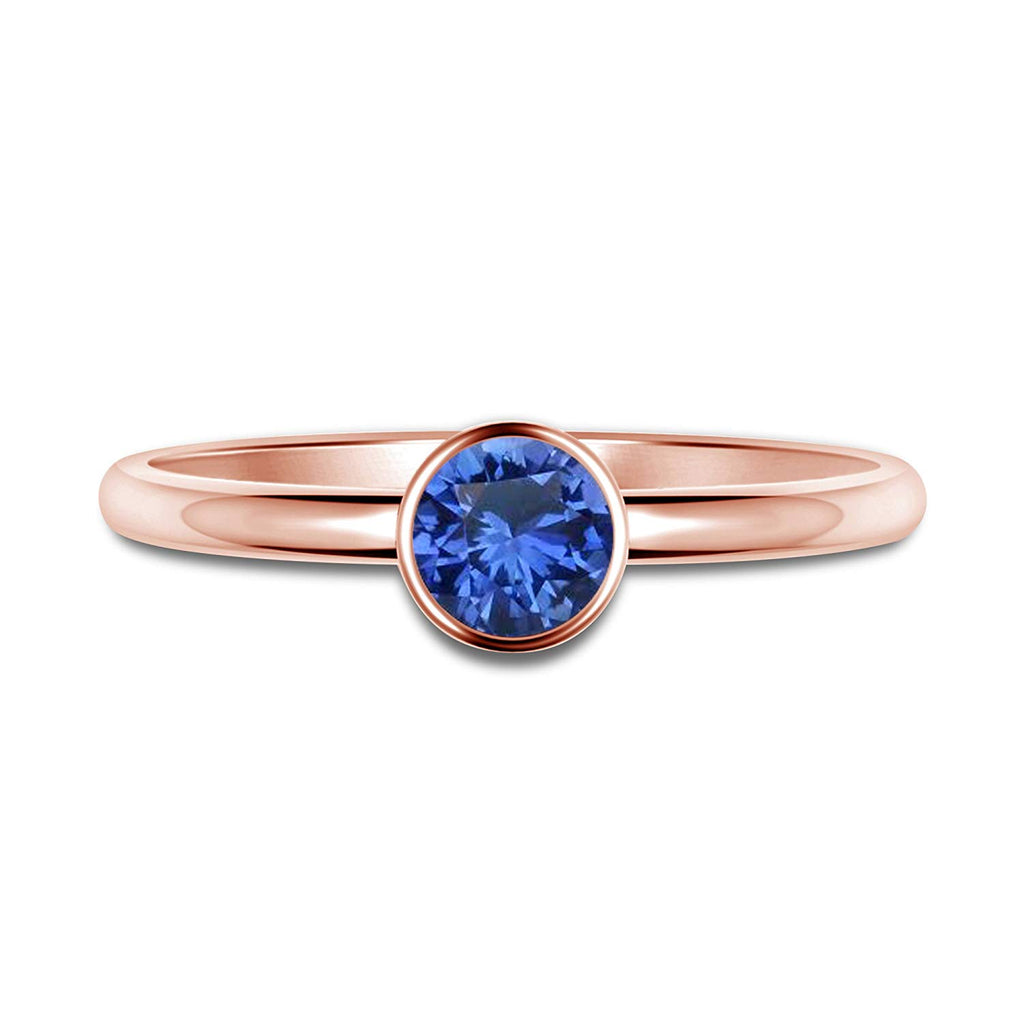 atjewels Round Blue Sapphire in 14K Rose Gold Over 925 Silver Sterling Solitaire Ring MOTHER'S DAY SPECIAL OFFER - atjewels.in