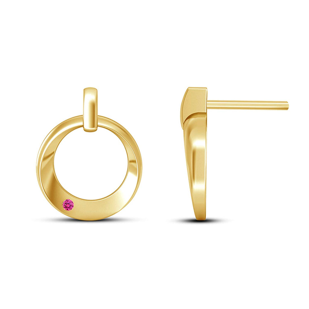 atjewels Round Pink Sapphire 14K Yellow Gold Plated on 925 Silver Dewy Iren Earrings MOTHER'S DAY SPECIAL OFFER - atjewels.in