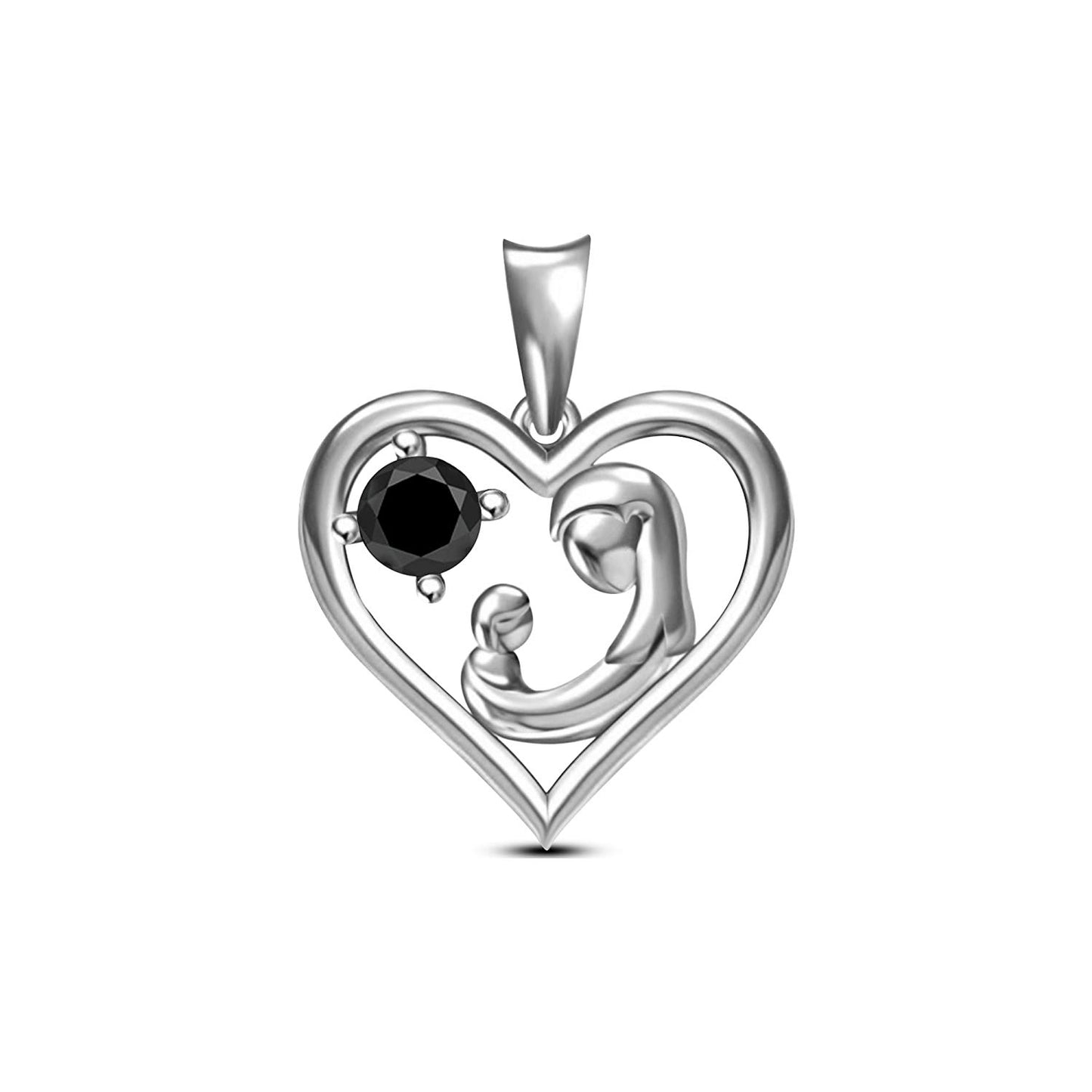 atjewels 0.77 CT Round Black Zirconia in 925 Sterling MOTHER & ME Heart Pendant MOTHER'S DAY SPECIAL OFFER - atjewels.in