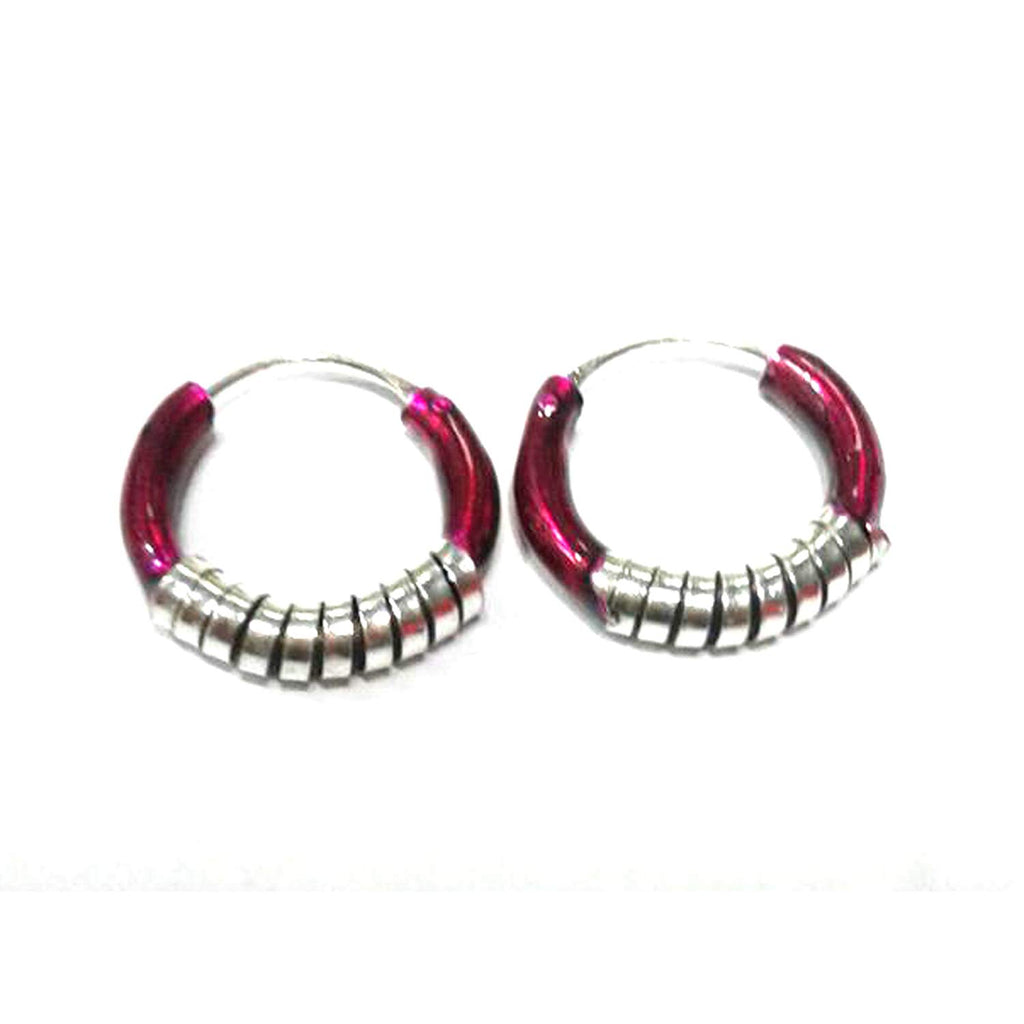 atjewels .925 Sterling Silver With Red Color Enamel Hoop Earrings For Kid's & Women's MOTHER'S DAY SPECIAL OFFER - atjewels.in