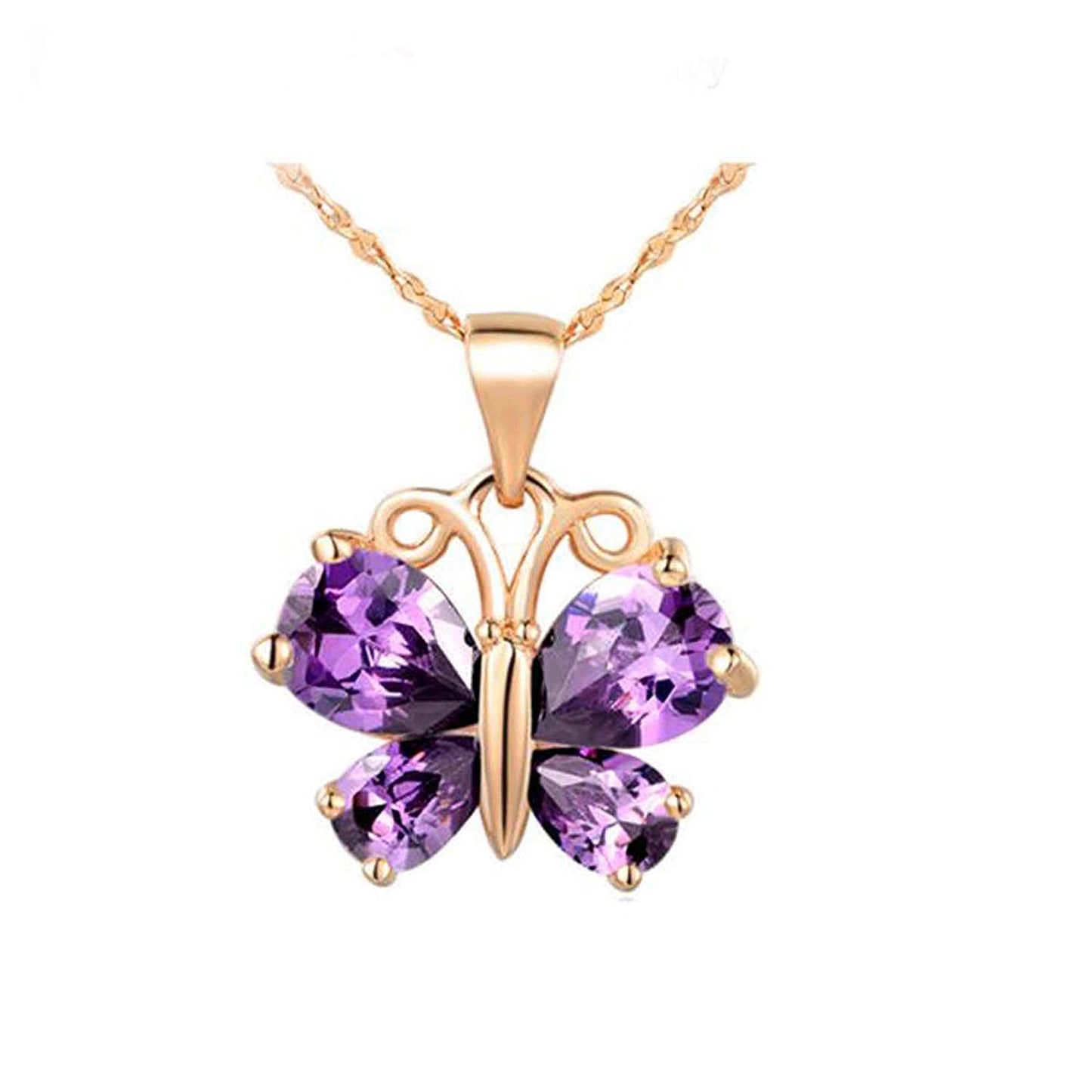 atjewels Pear Cut Purple Amethyst 14k Rose Gold Over .925 Sterling Silver Butterfly Earrings, Ring & Pendant Jewelry Set For Women's/Girl's For Ganesh Chaturthi Special - atjewels.in