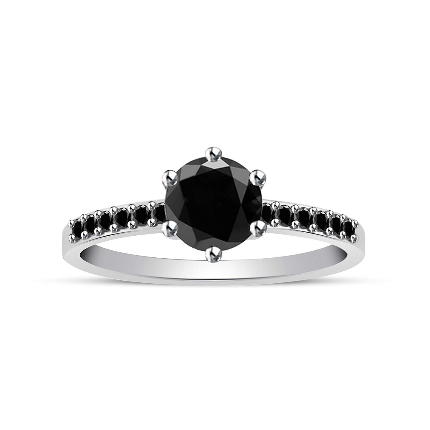 atjewels 14K White Gold Over 925 Sterling Silver Round Black Zirconia Halo Engagement Ring Size 7 For Women's MOTHER'S DAY SPECIAL OFFER - atjewels.in