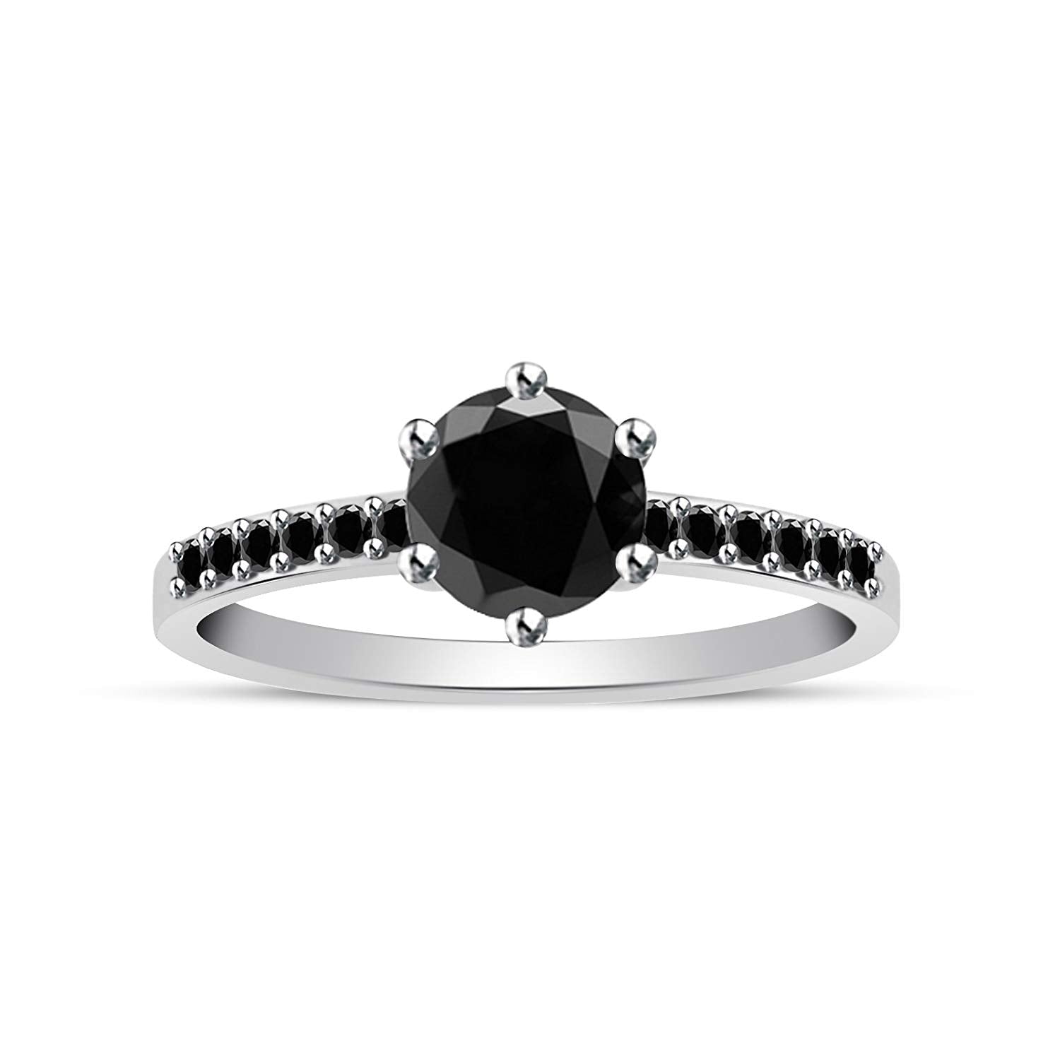 atjewels 14K White Gold Over 925 Sterling Silver Round Black Zirconia Halo Engagement Ring Size 7 For Women's MOTHER'S DAY SPECIAL OFFER - atjewels.in