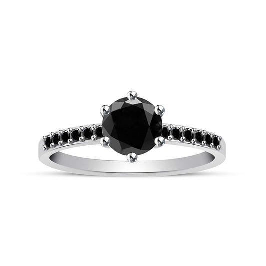 atjewels 14K White Gold Over 925 Sterling Silver Round Black Zirconia Halo Engagement Ring Size 7 For Women's MOTHER'S DAY SPECIAL OFFER - atjewels.in