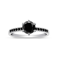 atjewels 14K White Gold Over 925 Sterling Silver Round Black Zirconia Halo Engagement Ring Size 7 For Women's MOTHER'S DAY SPECIAL OFFER - atjewels.in