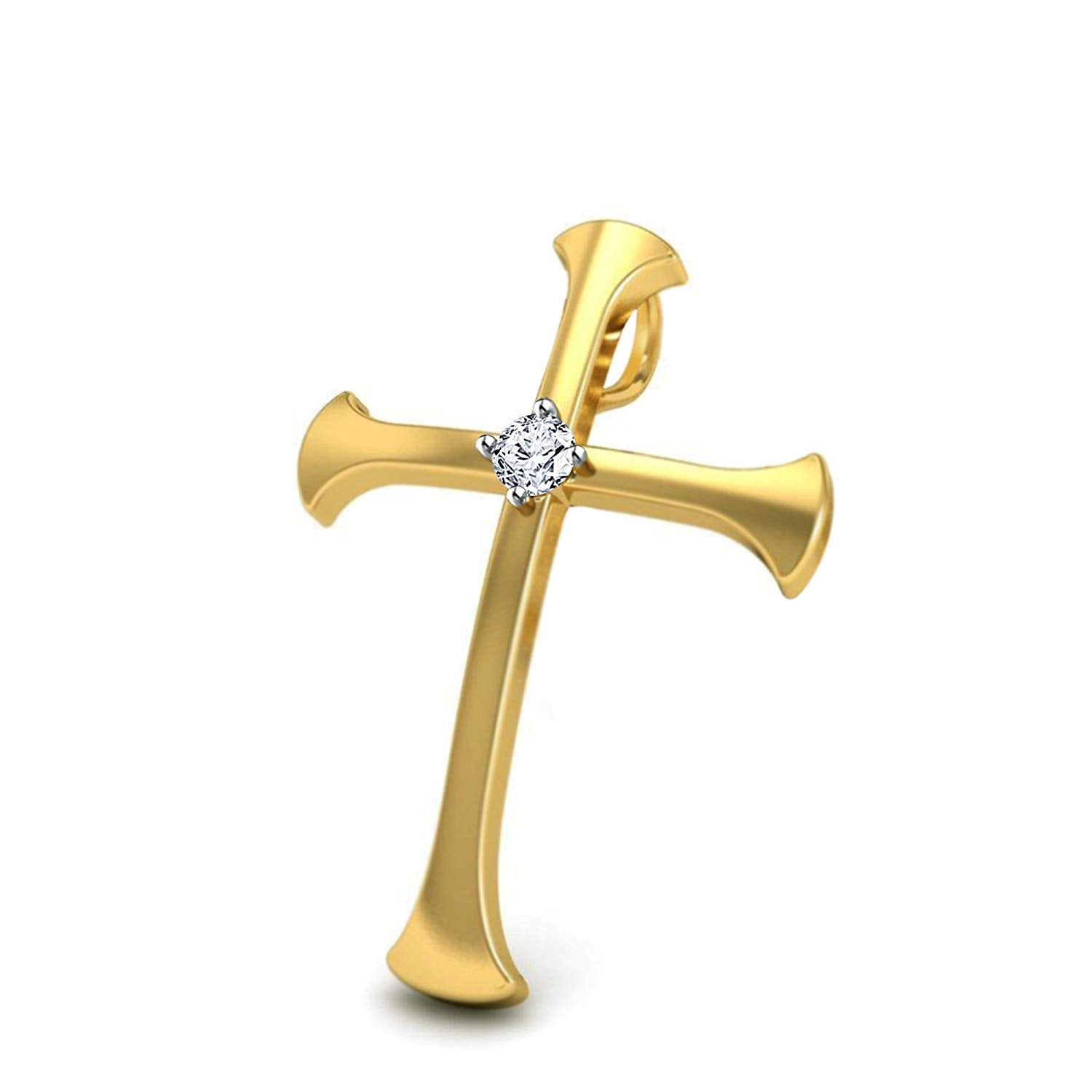 atjewels Cross Pendant In 14k Gold Plated on 925 Silver Round White Zirconia MOTHER'S DAY SPECIAL OFFER - atjewels.in