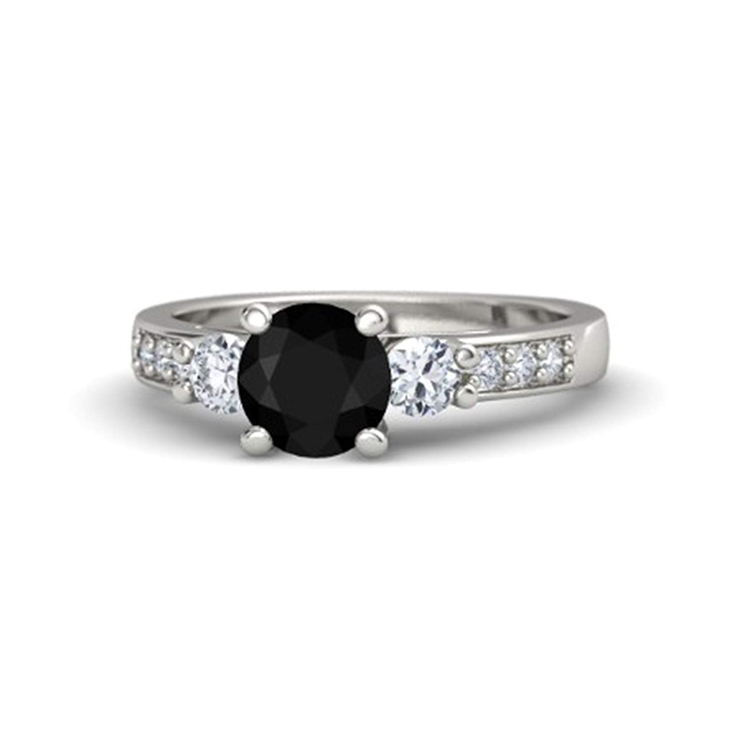 atjewels 14K White Gold Over Sterling Black and White CZ Solitaire With Accents Ring For Women's MOTHER'S DAY SPECIAL OFFER - atjewels.in
