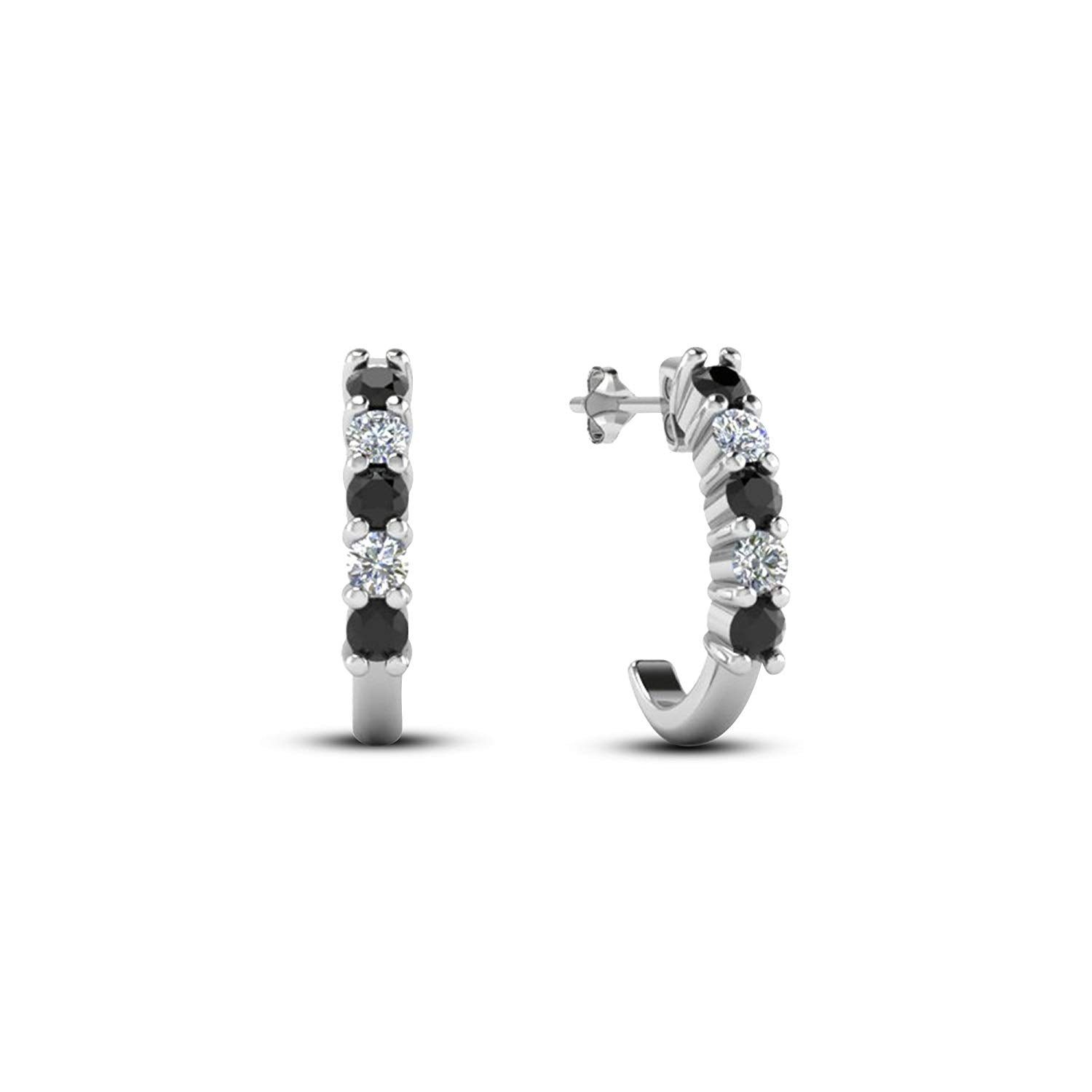 atjewels 14K White Gold Plated on Sterling Silver Round Black and White CZ Hoop J Earrings For Women's MOTHER'S DAY SPECIAL OFFER - atjewels.in