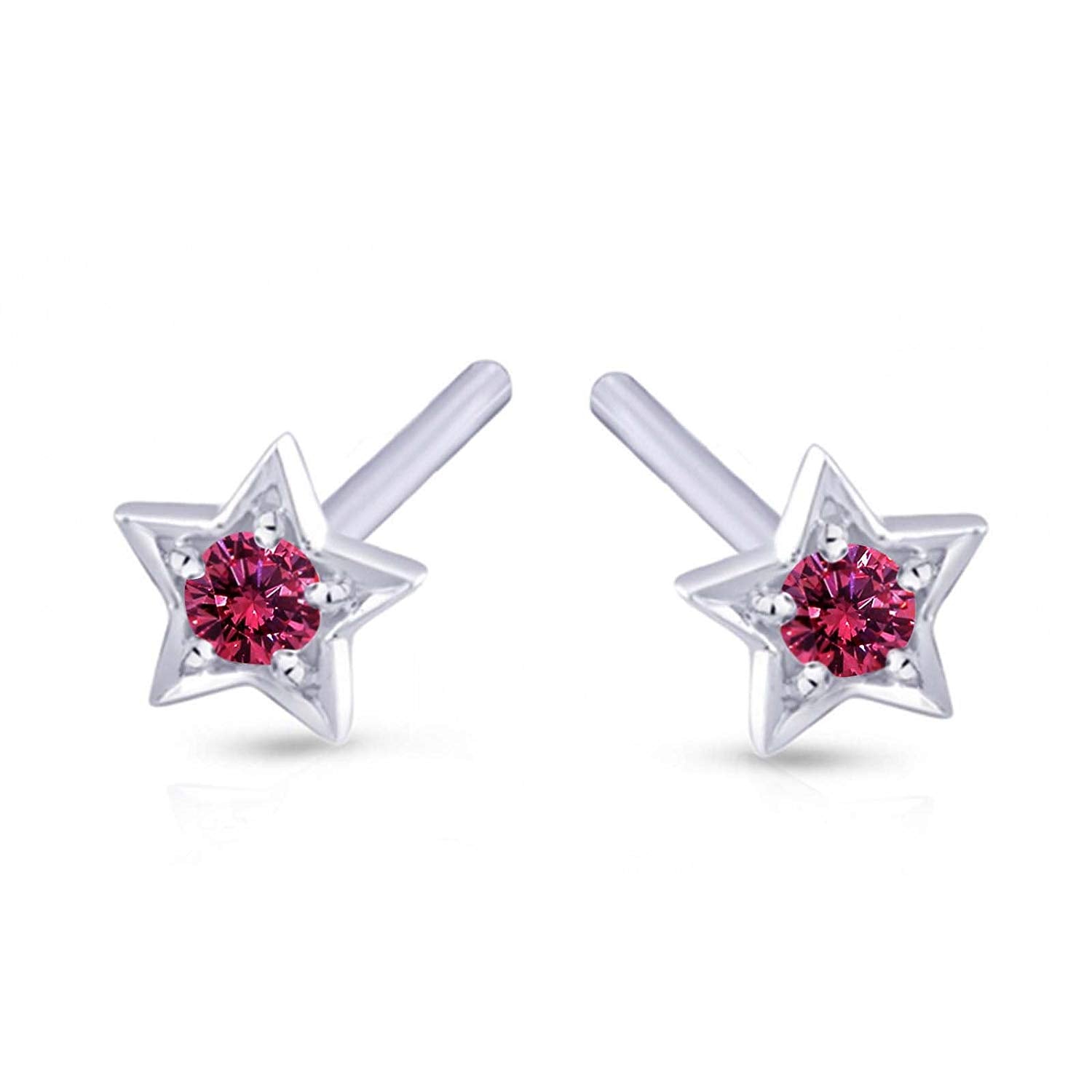 atjewels Sterling Silver Round Cut Pink Sapphire Star Stud