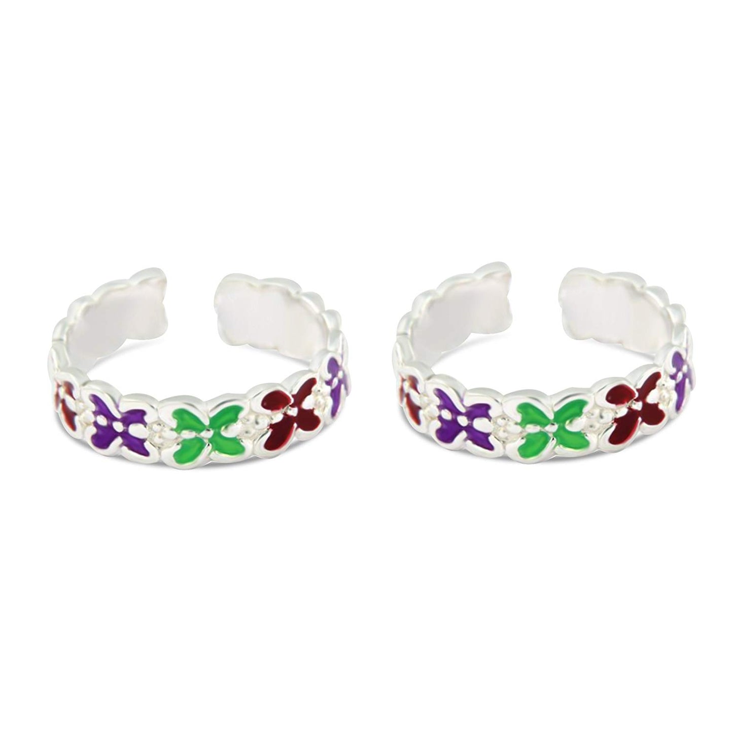 atjewels Valentine Special 925 Sterling Silver Multi Colour Adjustable ToeRing For Women - atjewels.in