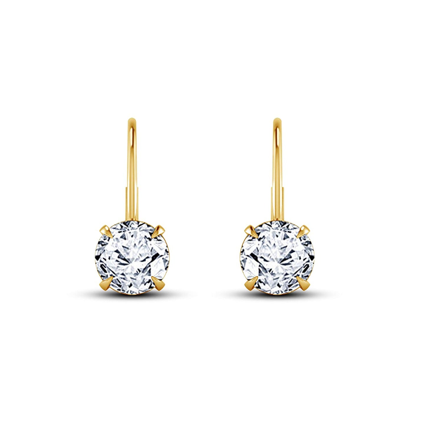 atjewels 14K Yellow Gold Over 925 Silver Round White CZ Lever Back Dangle Earrings For Women/Girls MOTHER'S DAY SPECIAL OFFER - atjewels.in