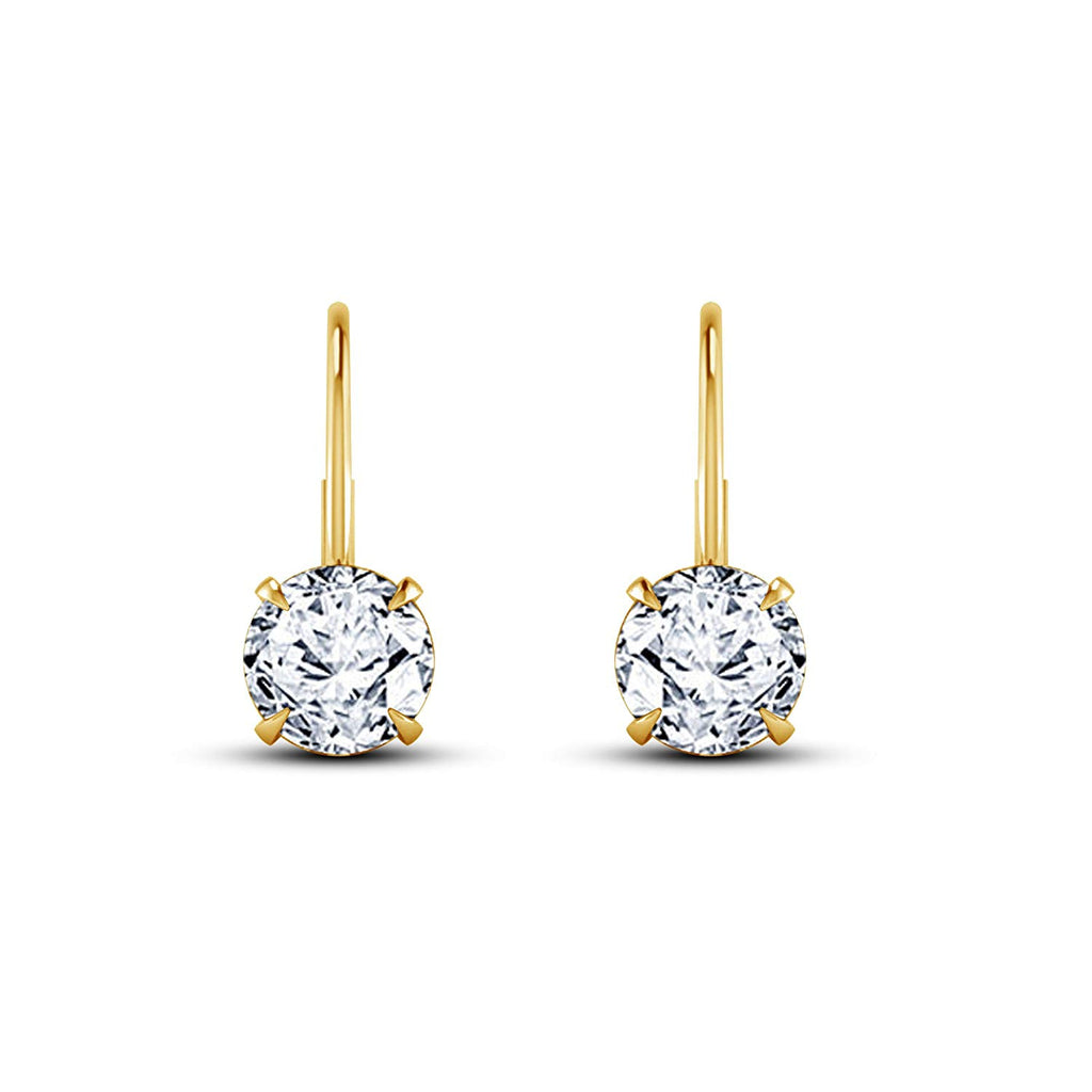 atjewels 14K Yellow Gold Over 925 Silver Round White CZ Lever Back Dangle Earrings For Women/Girls MOTHER'S DAY SPECIAL OFFER - atjewels.in