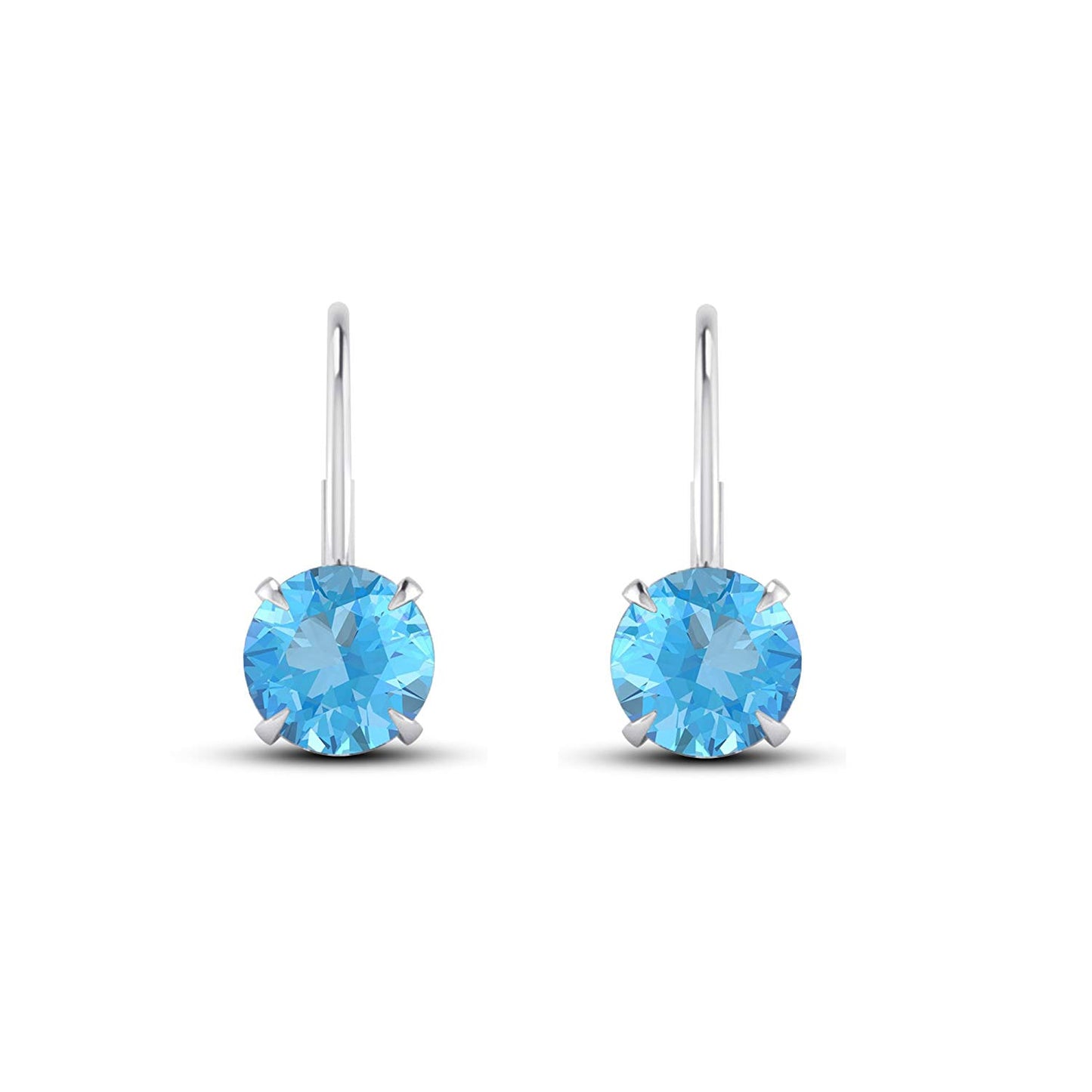 atjewels 14K White Gold Over 925 Sterling Silver Aquamarine Lever Back Dangle Earrings For Women/Girls MOTHER'S DAY SPECIAL OFFER - atjewels.in
