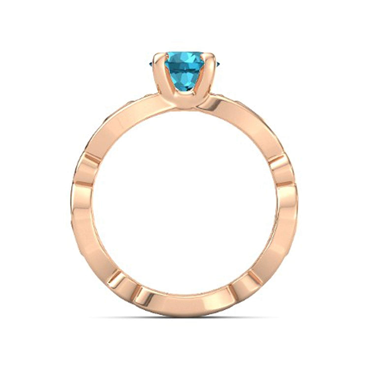 atjewels Blue Topaz and White CZ in 14K Rose Gold Over Sterling Solitaire With Accent Ring MOTHER'S DAY SPECIAL OFFER - atjewels.in