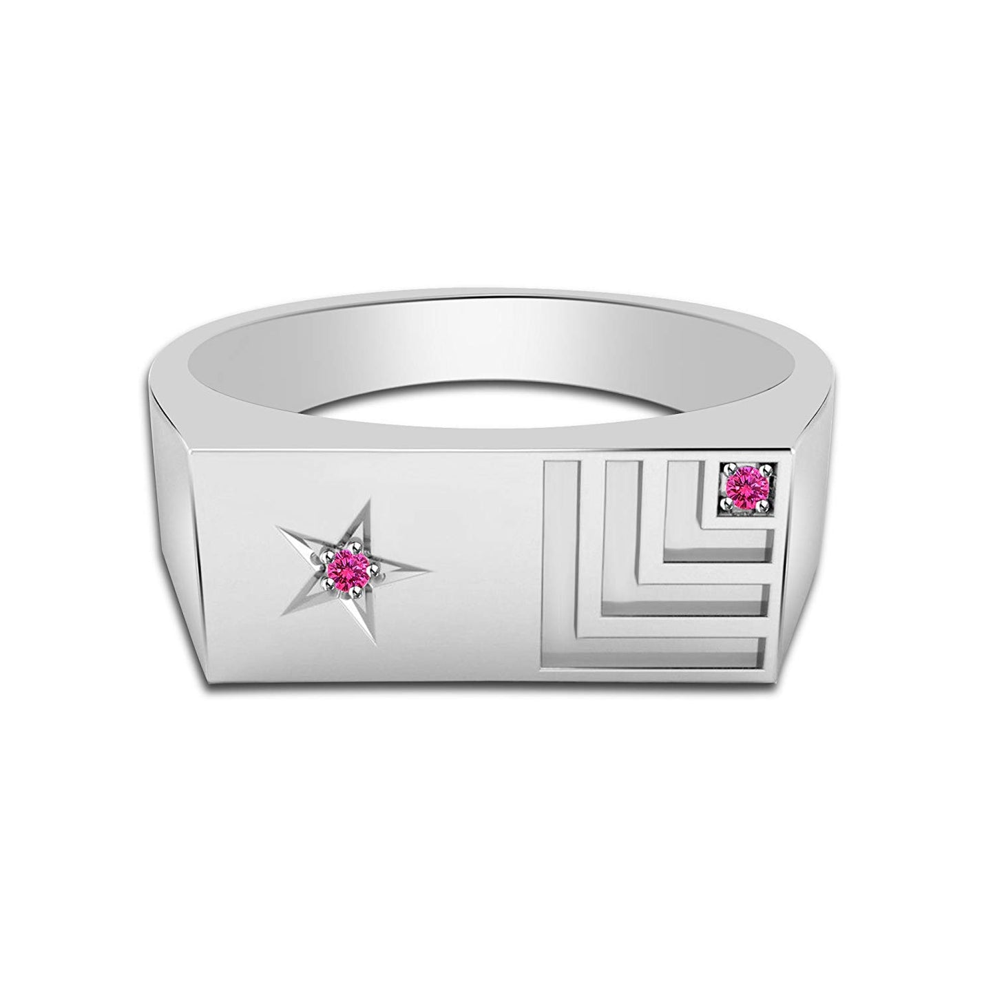 atjewels Round Pink Sapphire 925 Sterling Silver Star Band Ring For Men's MOTHER'S DAY SPECIAL OFFER - atjewels.in