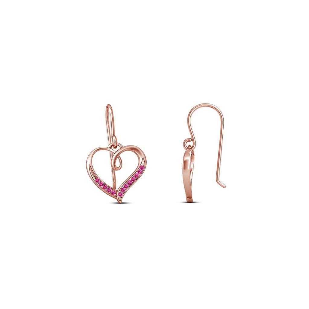 atjewels 14K Rose Gold Plated on 925 Silver Round Pink Sapphire Heart Hook Earrings MOTHER'S DAY SPECIAL OFFER - atjewels.in
