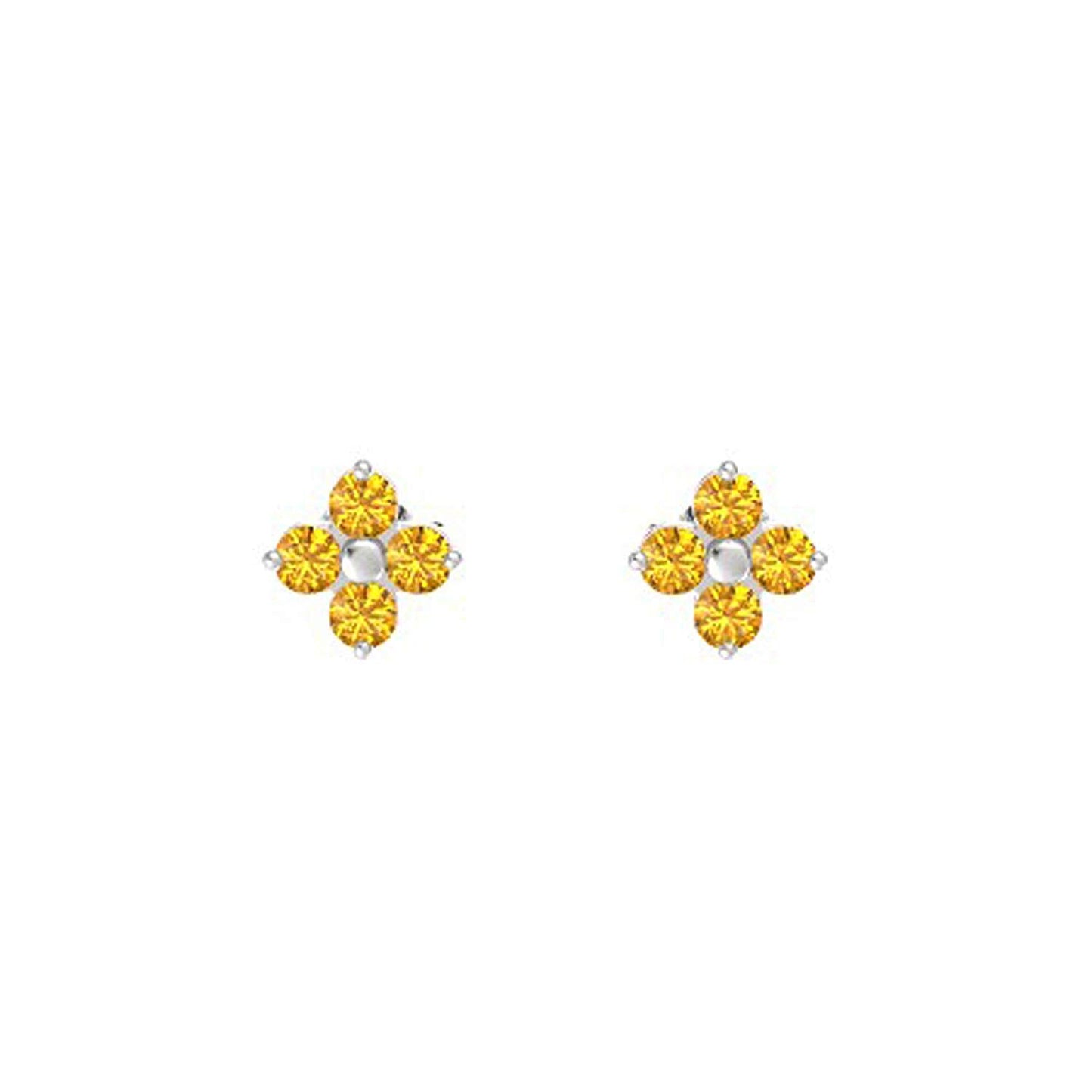 atjewels 14K White Over 925 Sterling Round Citrine Flower Stud Earrings MOTHER'S DAY SPECIAL OFFER - atjewels.in