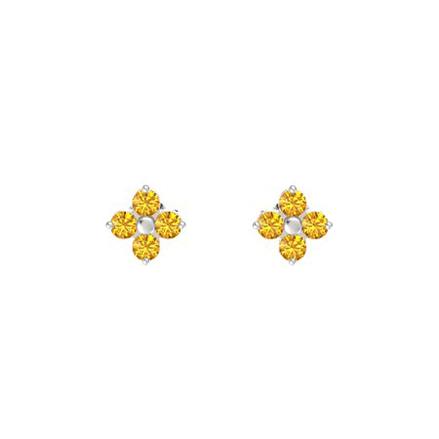 atjewels 14K White Over 925 Sterling Round Citrine Flower Stud Earrings MOTHER'S DAY SPECIAL OFFER - atjewels.in