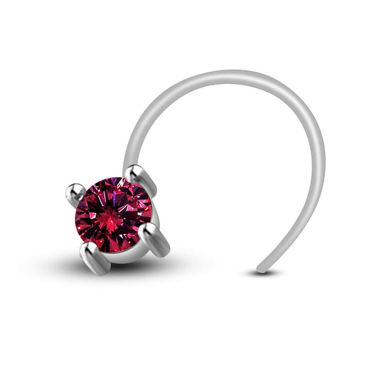 atjewels 14K White Gold Over .925 Sterling Silver With Round Pink Sapphire Nose Pin for Women Girls - atjewels.in