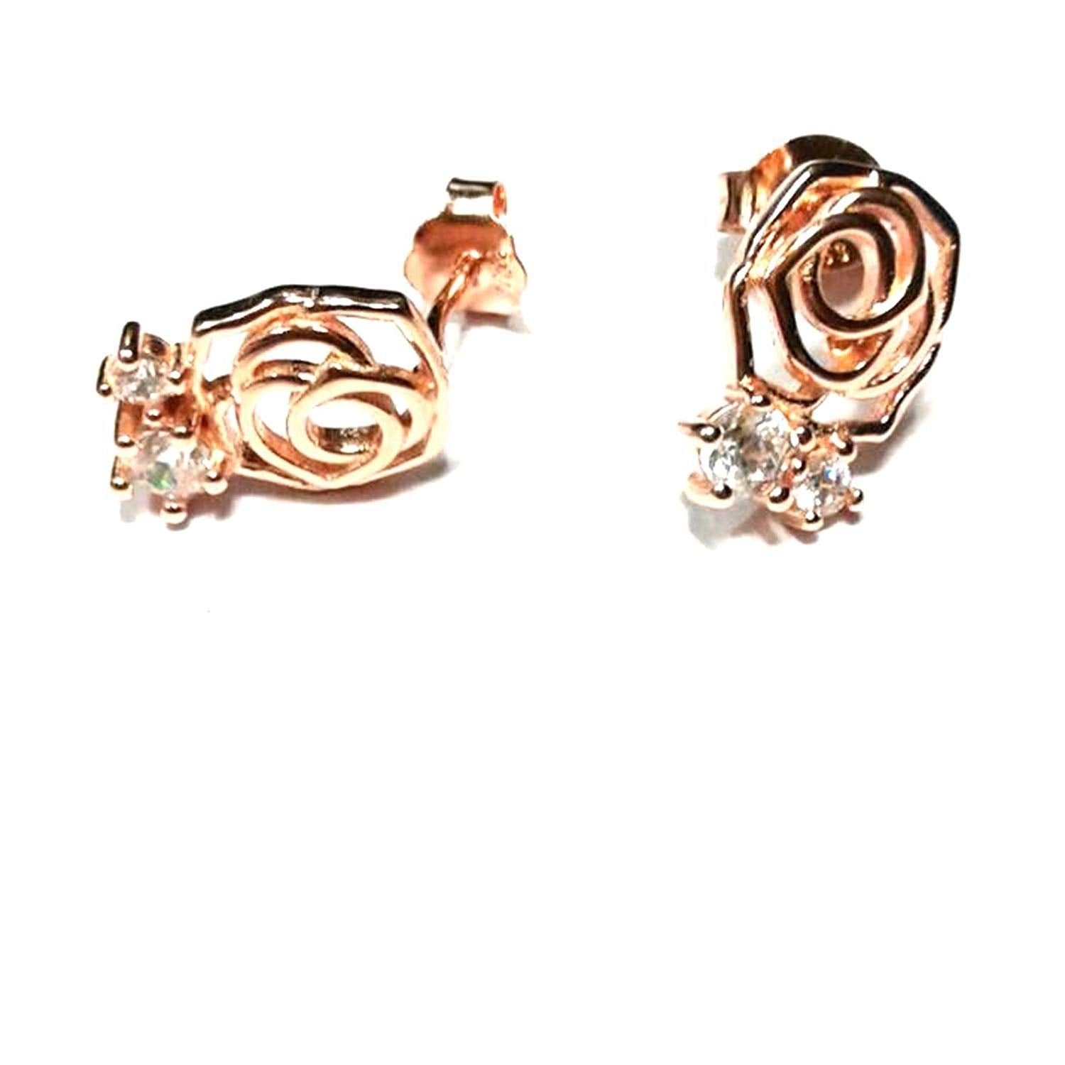 atjewels Round Cut White CZ 14k Rose Gold Over 925 Sterling Silver Rose Flower Stud Earrings For Girl's and Women's For MOTHER'S DAY SPECIAL OFFER - atjewels.in