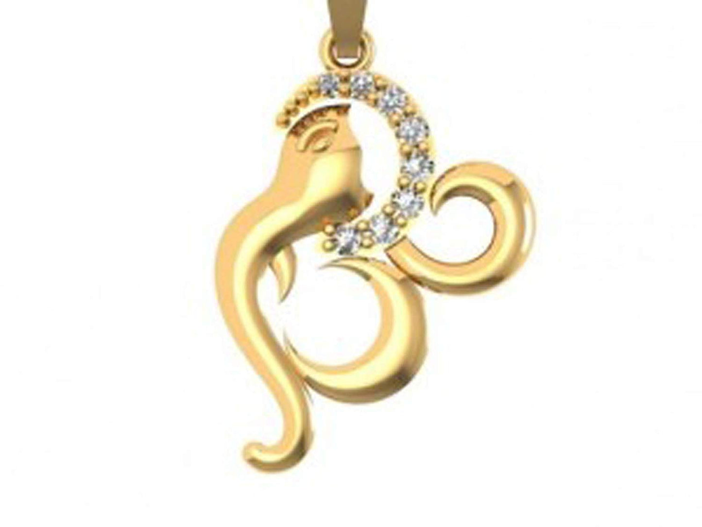 atjewels Ganesh Festival Special 14K Two Tone Gold Plated .925 Steling Silver Round Cut White Cubic Zirconia Without Chain Ganesh Pendant MOTHER'S DAY SPECIAL OFFER - atjewels.in