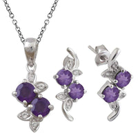 atjewels Amethyst & White CZ 925 Sterling Silver Matching Leaf Pendant & Earrings Set MOTHER'S DAY SPECIAL OFFER - atjewels.in