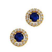 atjewels Round Cut Blue Sapphire & White CZ 14k Yellow Gold Over .925 Sterling Silver Earrings, Ring & Pendant Engagment Jewelry Set For Women's/Girl's For Ganesh Chaturthi Special - atjewels.in