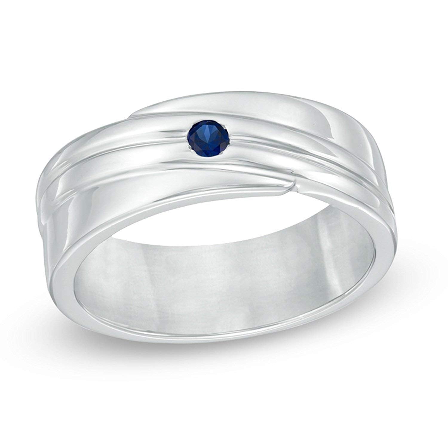 atjewels Round Cut Blue Sapphire .925 Sterling Silver Engagement Band Ring For Boy's and Men's For Diwali Special - atjewels.in