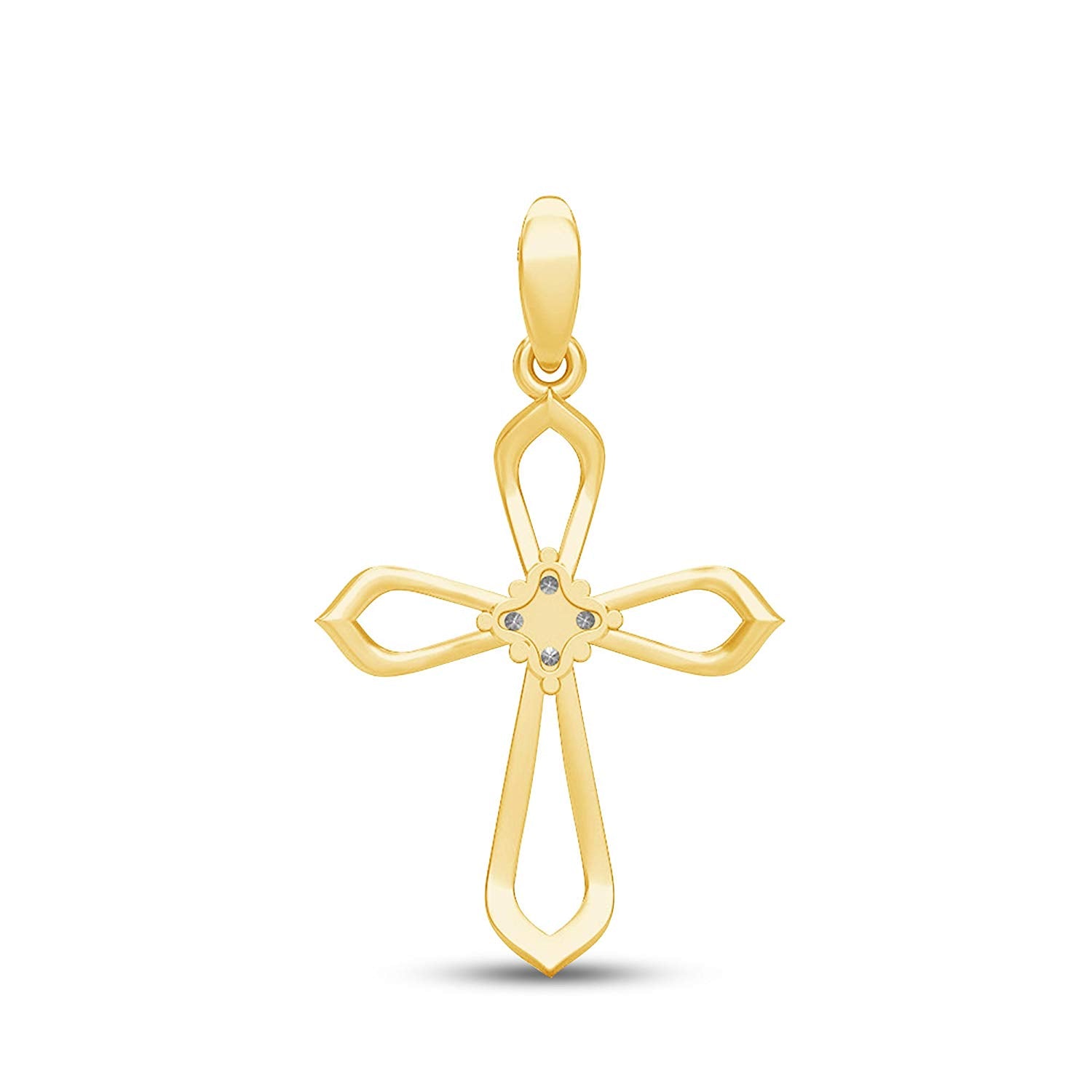 atjewels 14K Yellow Gold Plated on 925 Sterling Silver Round White Zirconia Cross Pendant Without Chain MOTHER'S DAY SPECIAL OFFER - atjewels.in