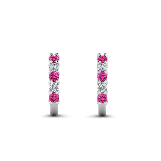 atjewels 14K White Gold Over Silver Round Pink Sapphire and White CZ Hoop J Earrings For Women's MOTHER'S DAY SPECIAL OFFER - atjewels.in