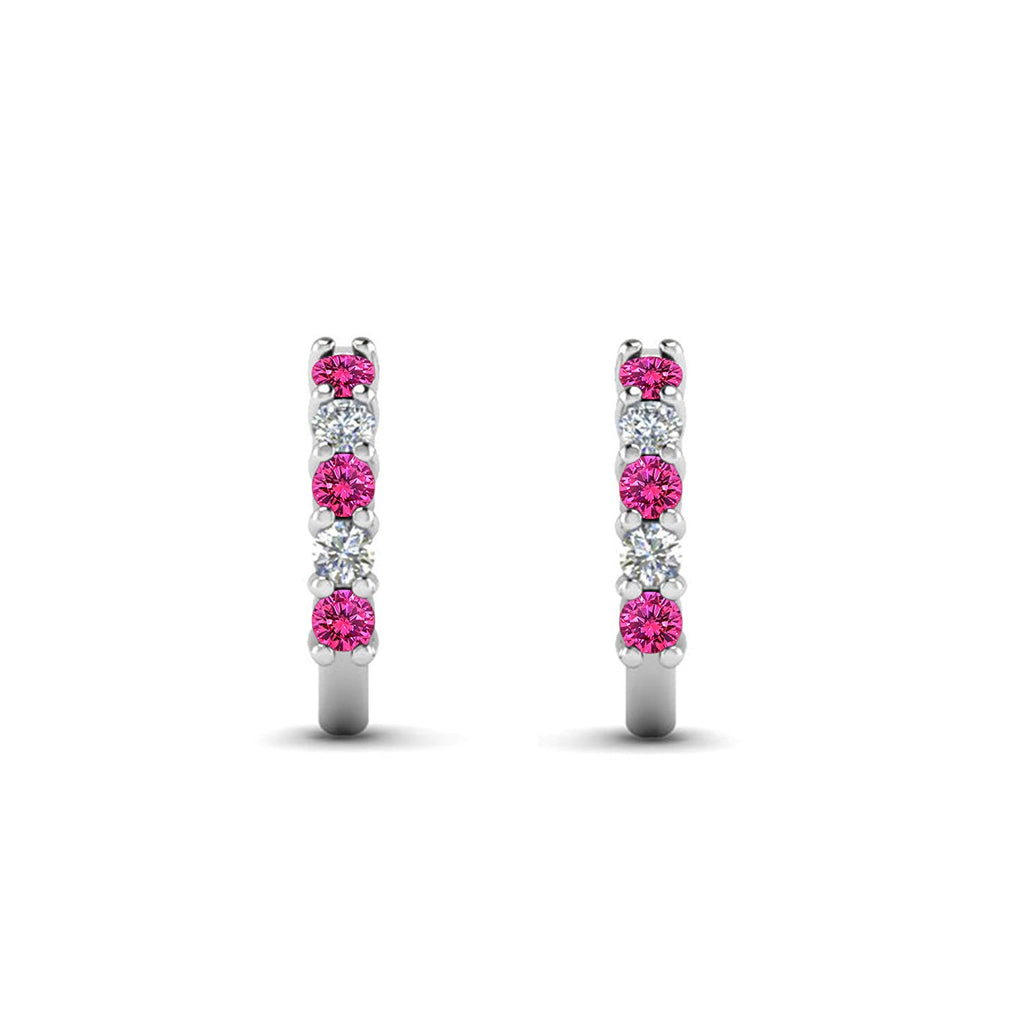 atjewels 14K White Gold Over Silver Round Pink Sapphire and White CZ Hoop J Earrings For Women's MOTHER'S DAY SPECIAL OFFER - atjewels.in