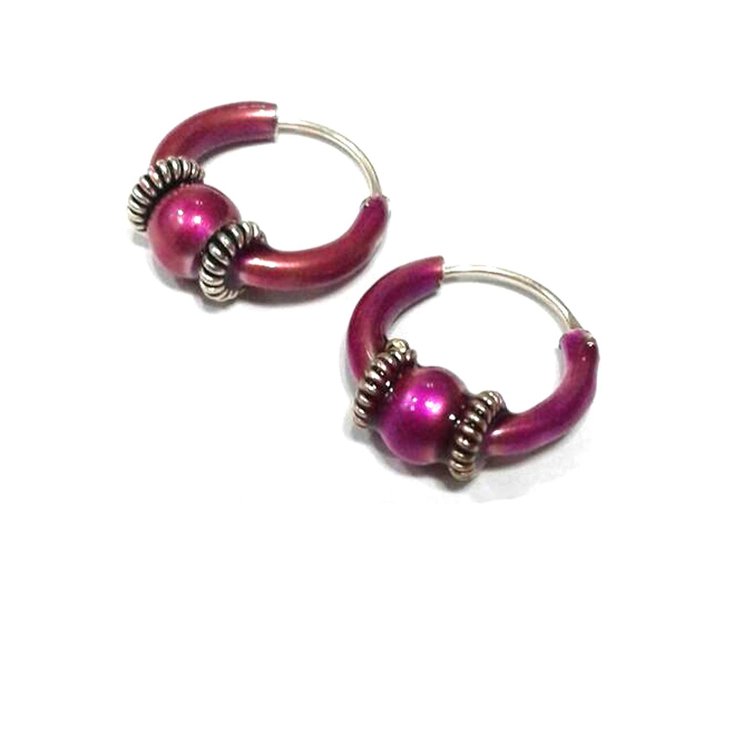 atjewels 925 Sterling Silver With Purple Color Enamel Hoop Earrings For Kid's & Women's MOTHER'S DAY SPECIAL OFFER - atjewels.in