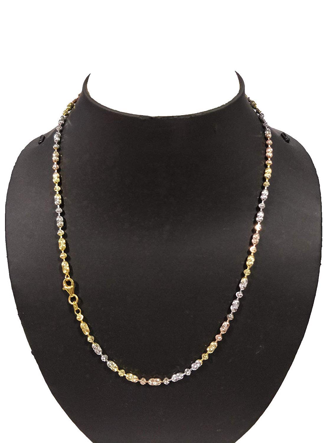 ATJewels 14k Tri-Tone Gold Over Ball Bar Link 18" Unisex Necklace 925 Sterling Silver - atjewels.in