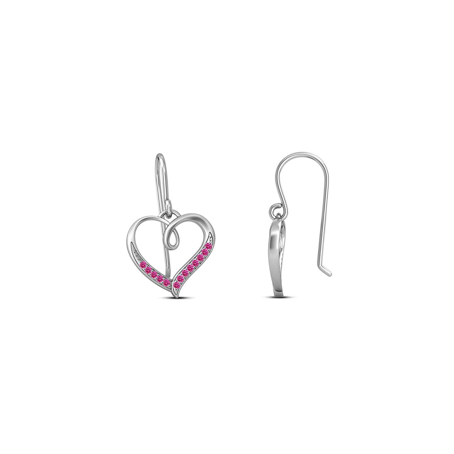 atjewels 14K White Gold Plated on 925 Silver Round Pink Sapphire Heart Hook Earrings MOTHER'S DAY SPECIAL OFFER - atjewels.in